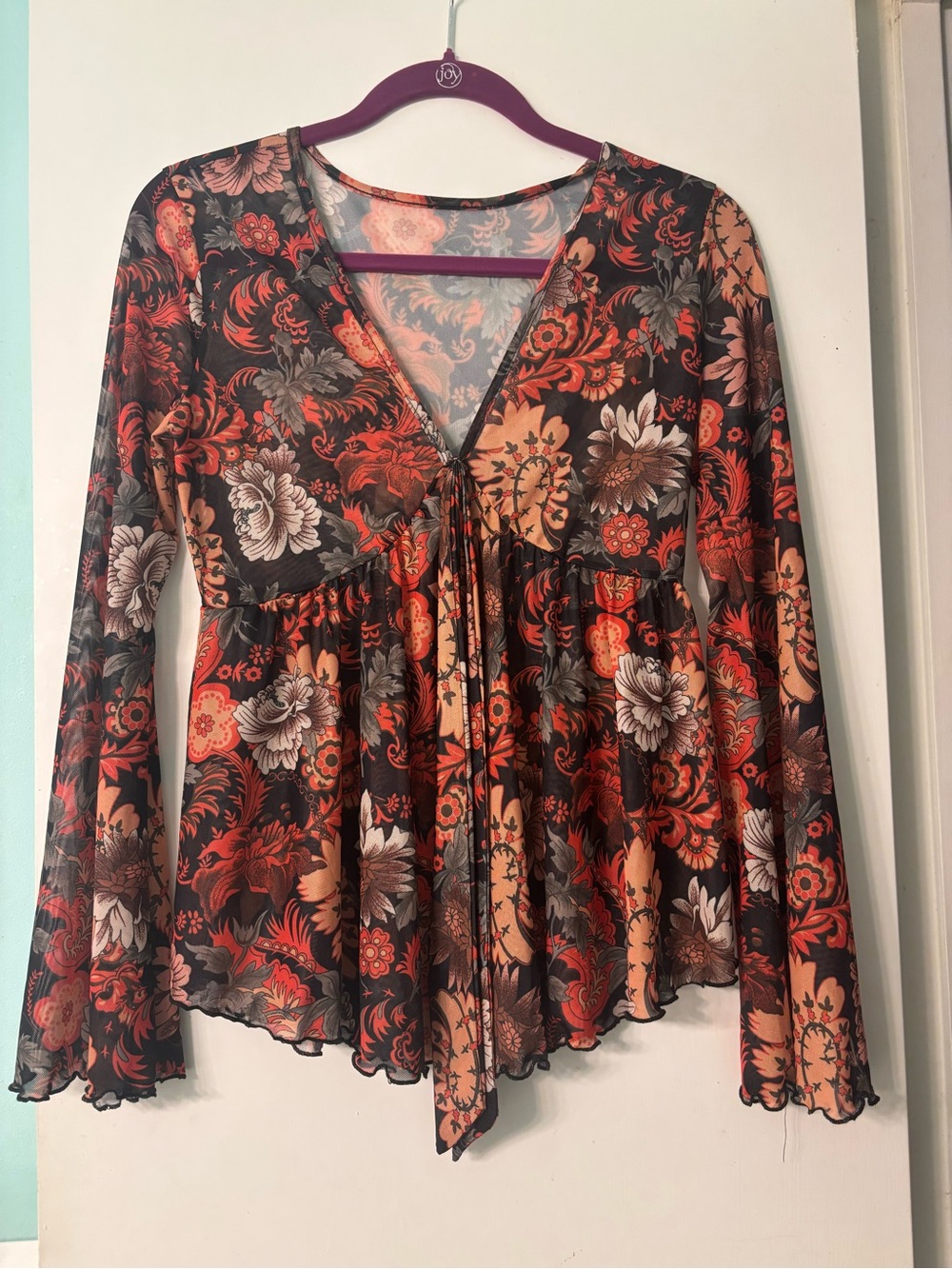Tie-Front Floral Blouse in Rust Multi